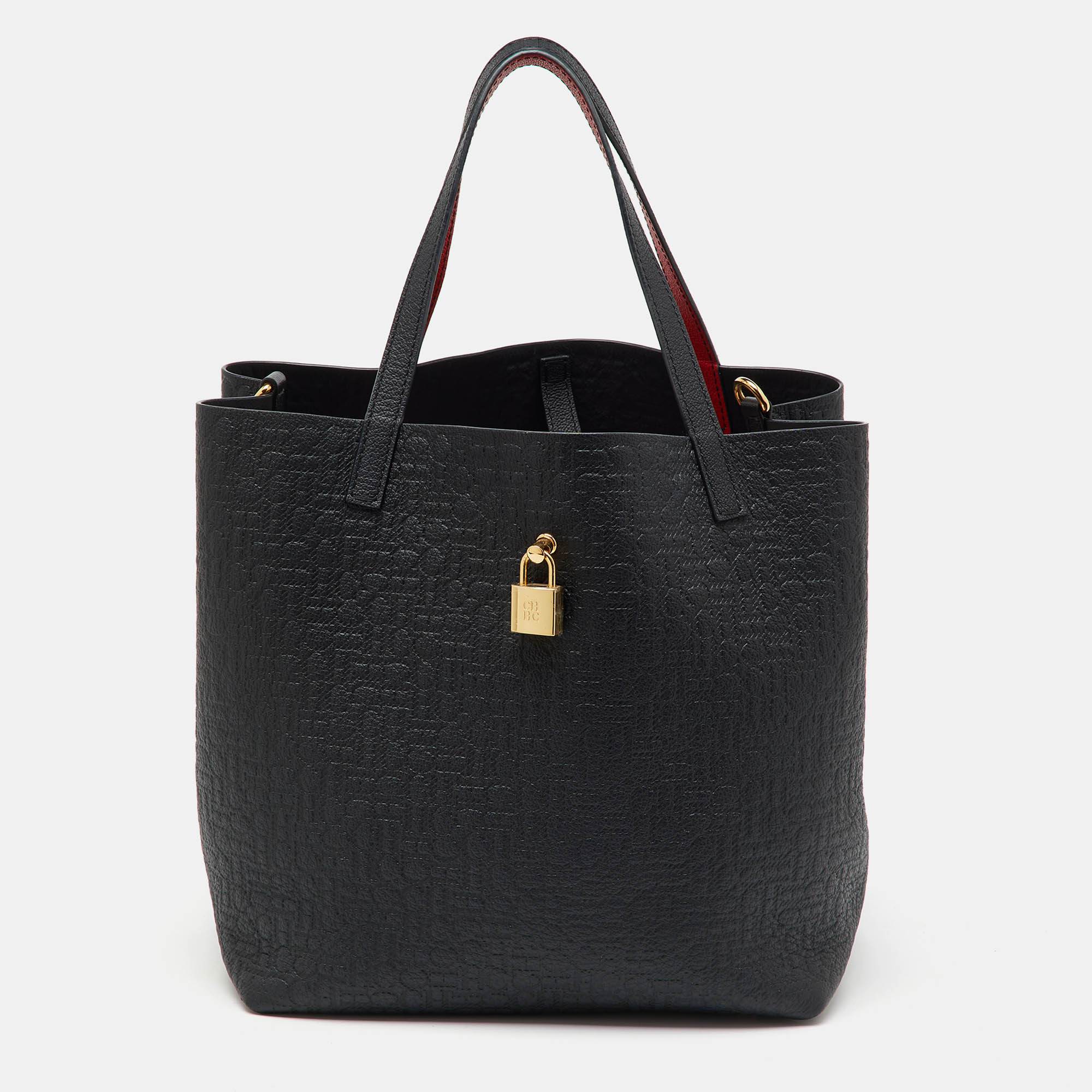 

CH Carolina Herrera Black Monogram Leather Matryoshka Padlock Tote