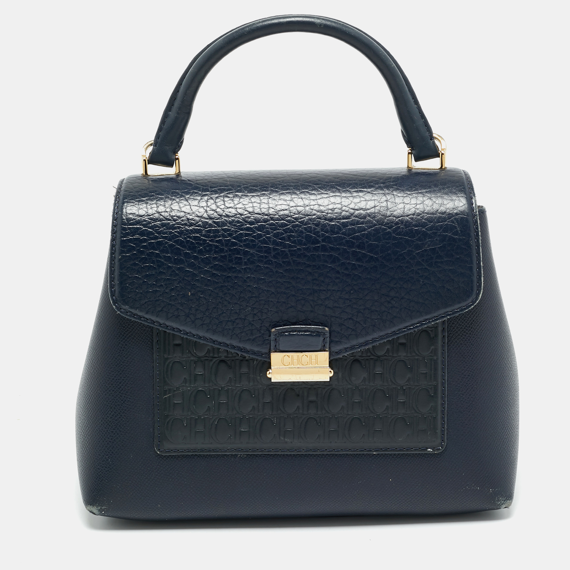 

CH Carolina Herrera Blue Monogram Leather Top Handle Bag