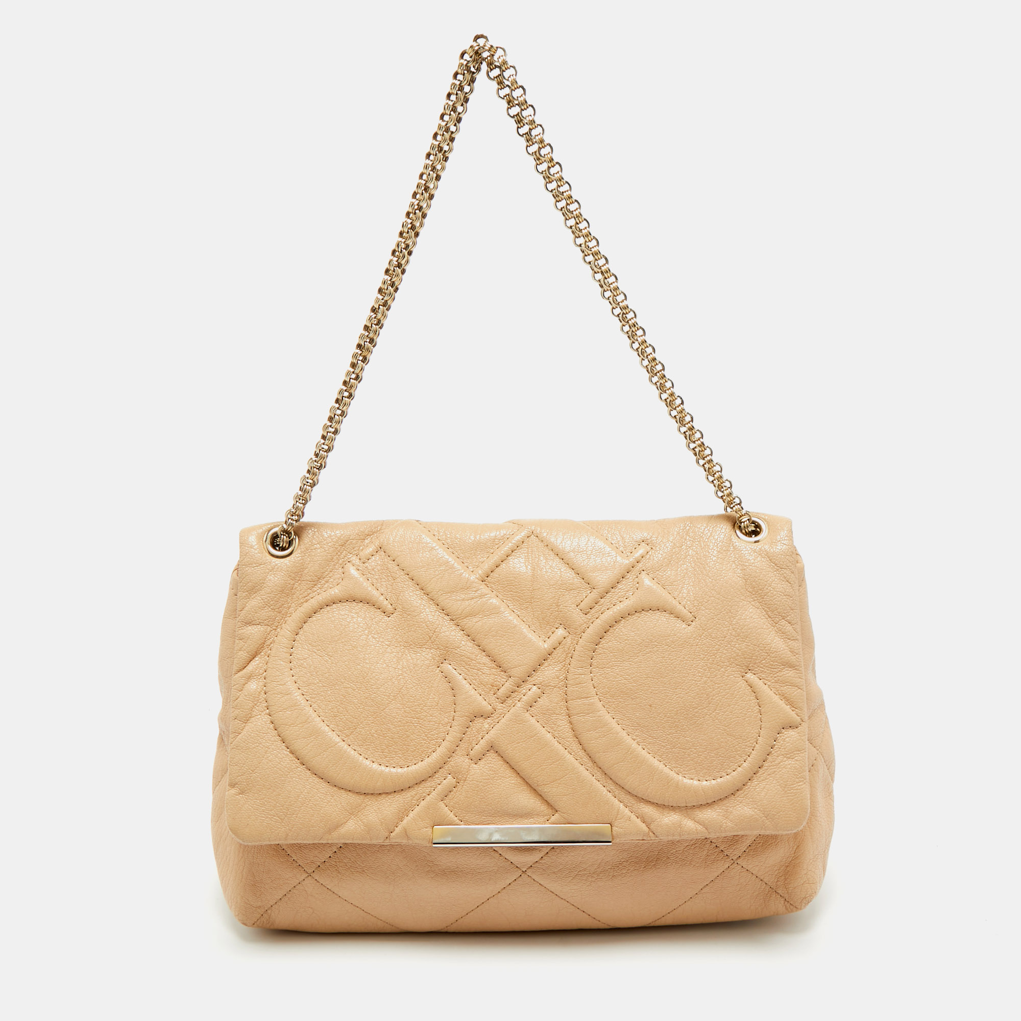 

CH Carolina Herrera Beige Quilted Leather Flap Chain Shoulder Bag