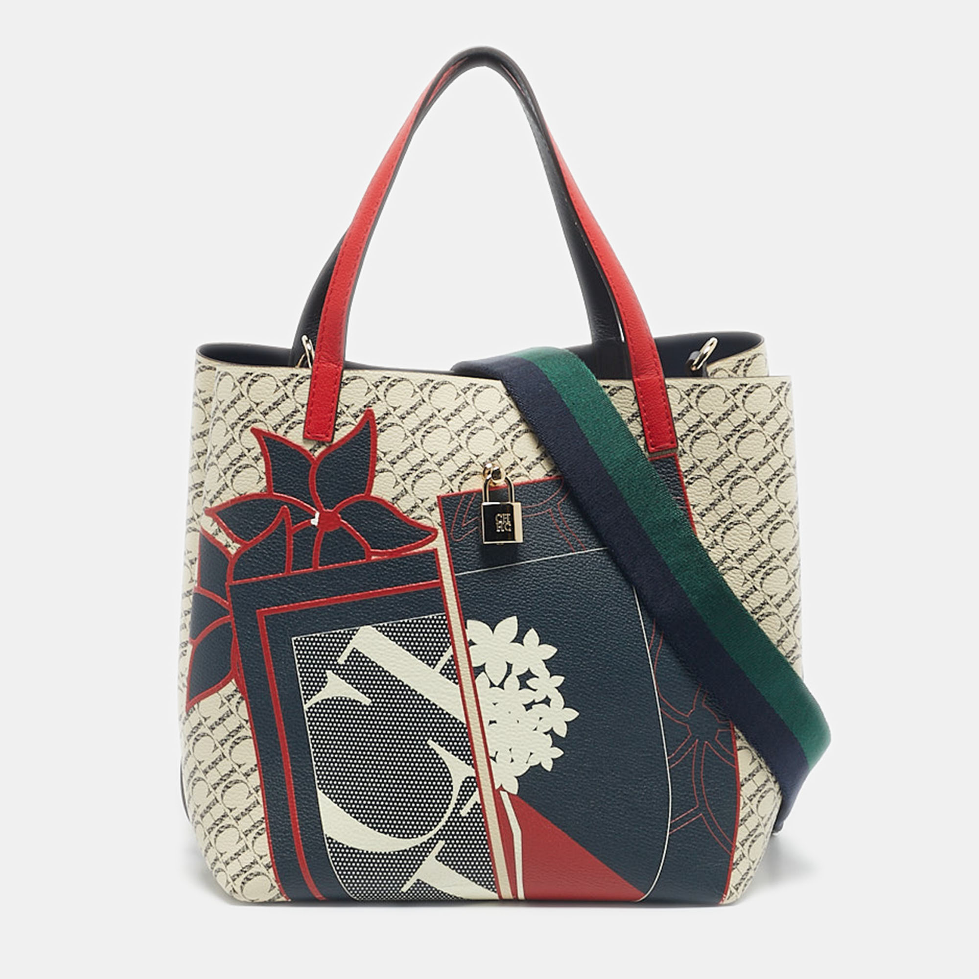 Pre-owned Ch Carolina Herrera Multicolor Painted Coated Canvas Medium Matryoshka Locked Tote