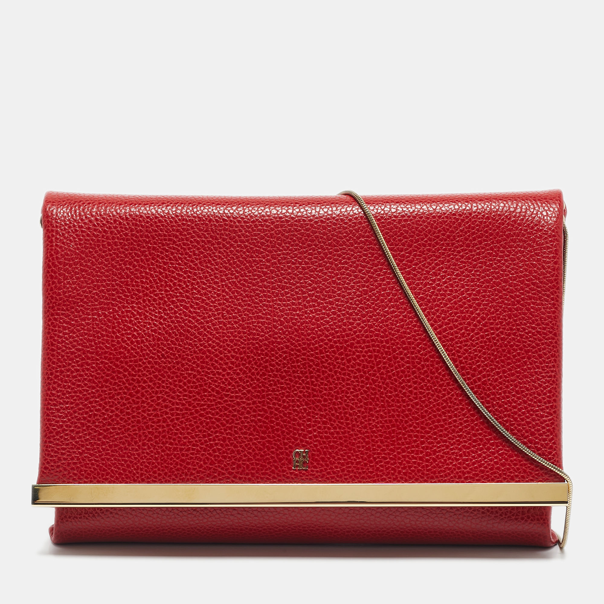 Pre-owned Ch Carolina Herrera Red Leather Chain Flap Clutch
