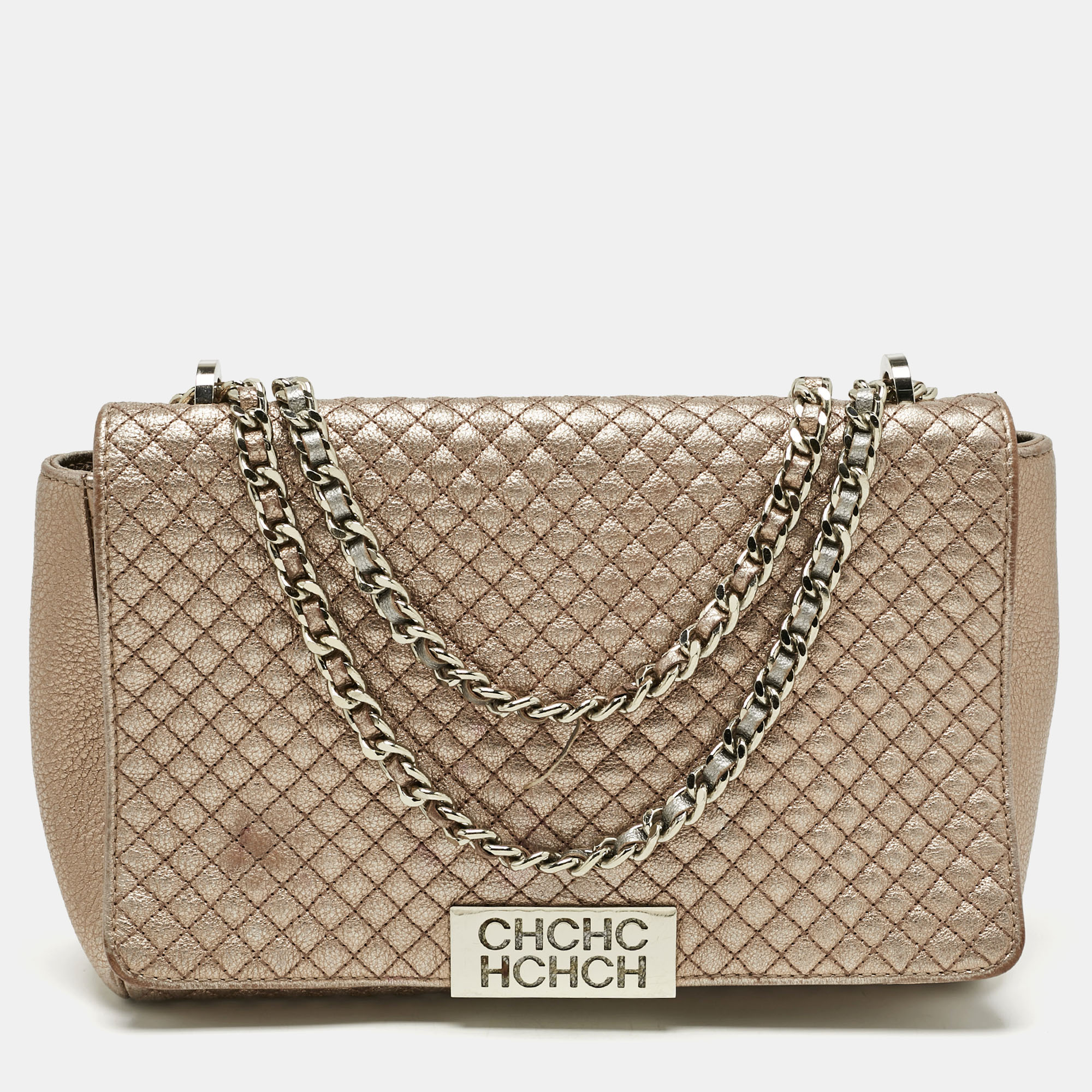 

CH Carolina Herrera Rose Gold Quilted Leather Chain Flap Bag, Metallic