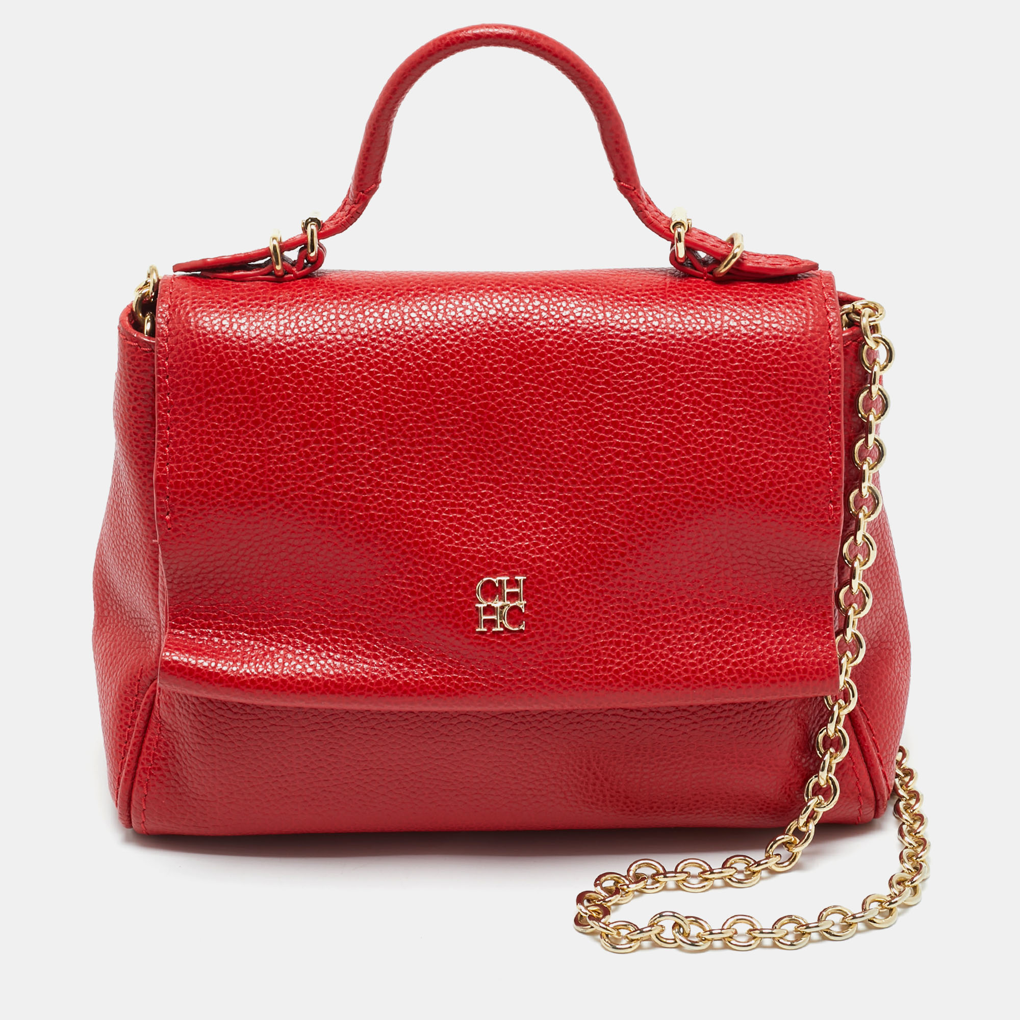 

CH Carolina Herrera Red Leather  Minuetto Top Handle Bag