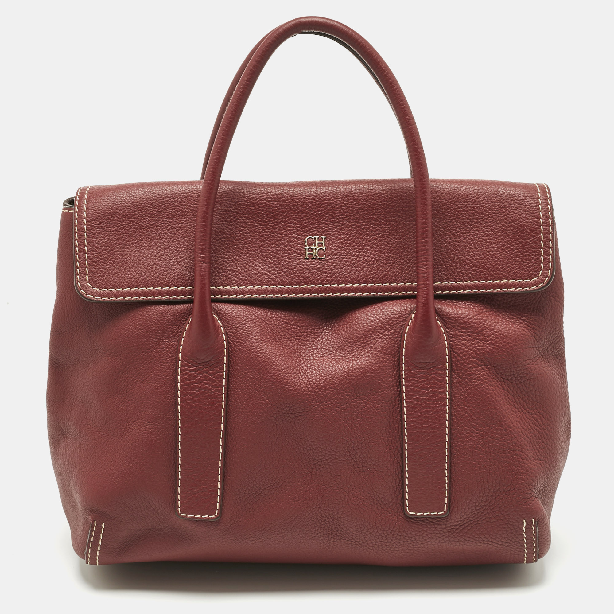 Pre-owned Ch Carolina Herrera Red Leather Flap Satchel