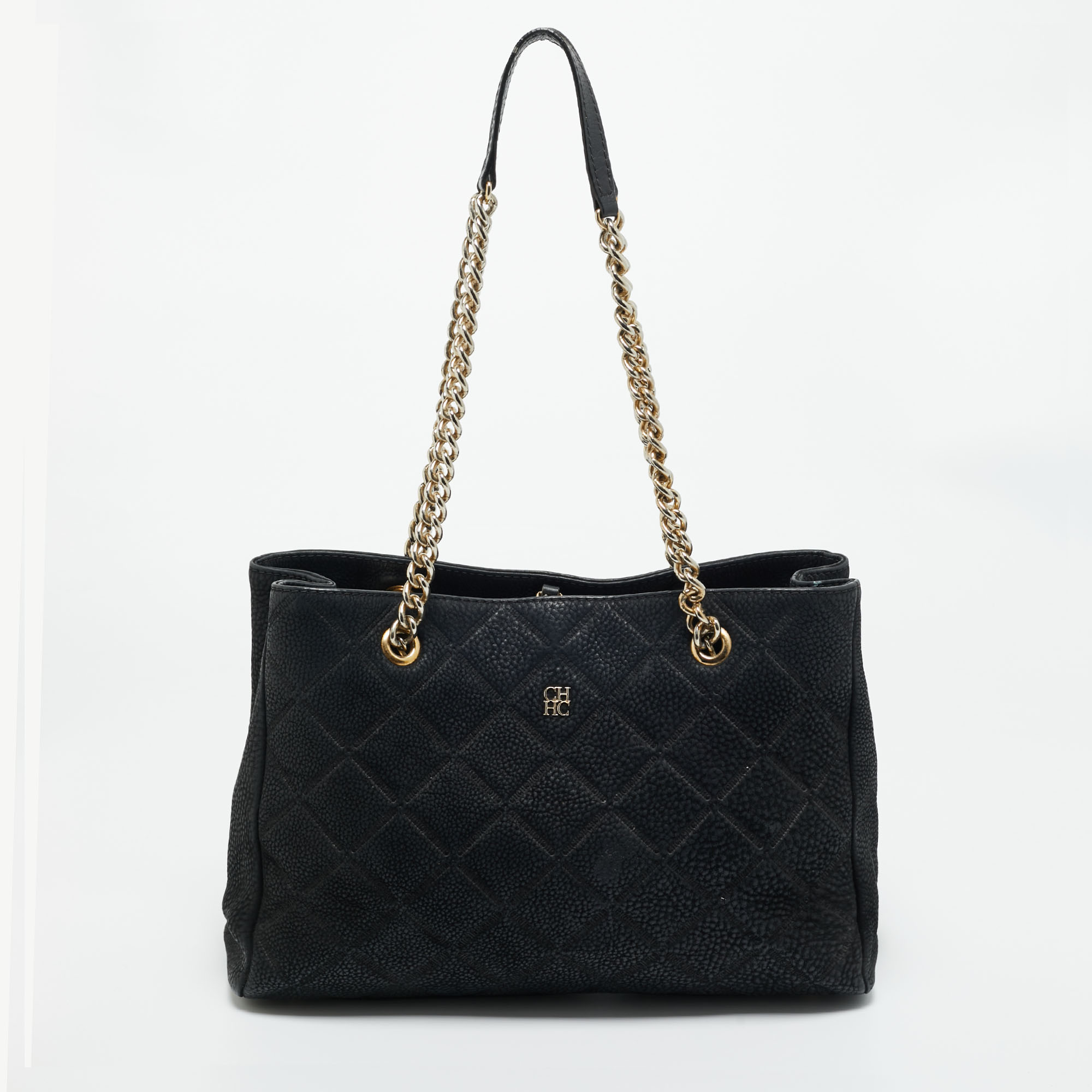 

CH Carolina Herrera Black Quilted Nubuck Chain Tote