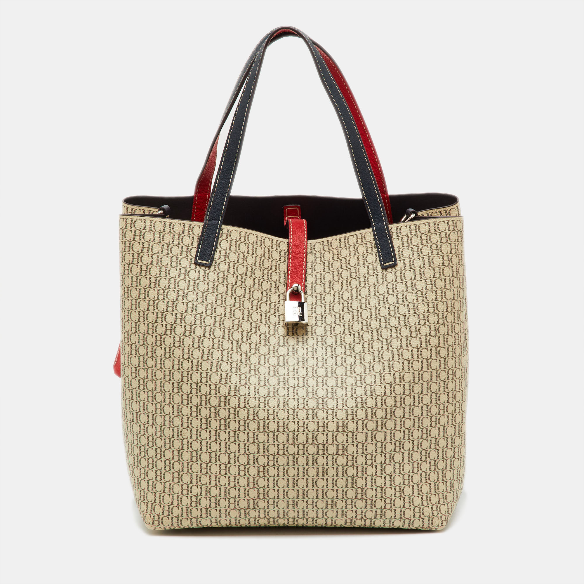 

CH Carolina Herrera Beige/Red Monogram Coated Canvas and Leather Matryoshka Padlock Bag