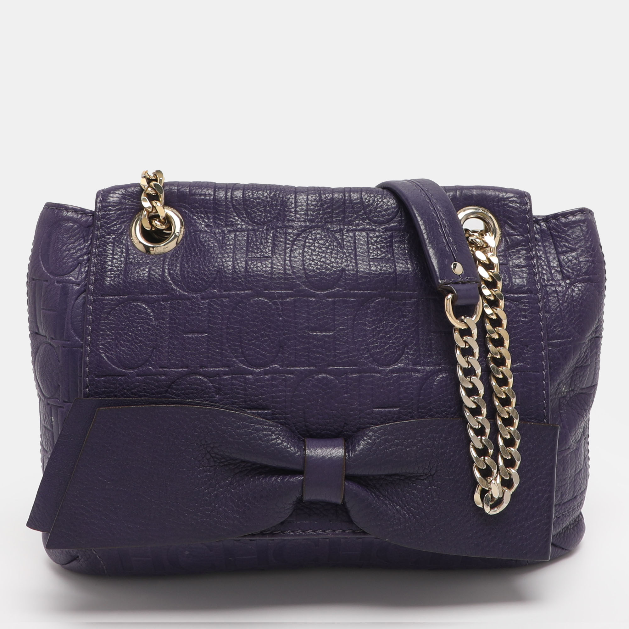 

CH Carolina Herrera Purple Monogram Embossed Leather Audrey Shoulder Bag