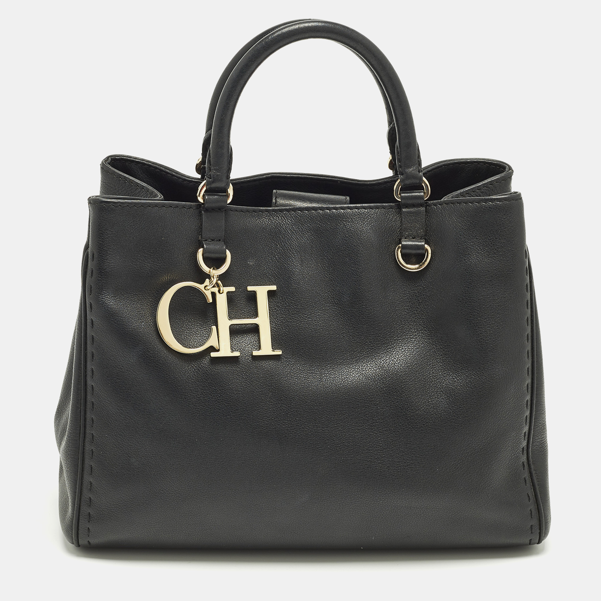 

CH Carolina Herrera Black Leather Charm Tote