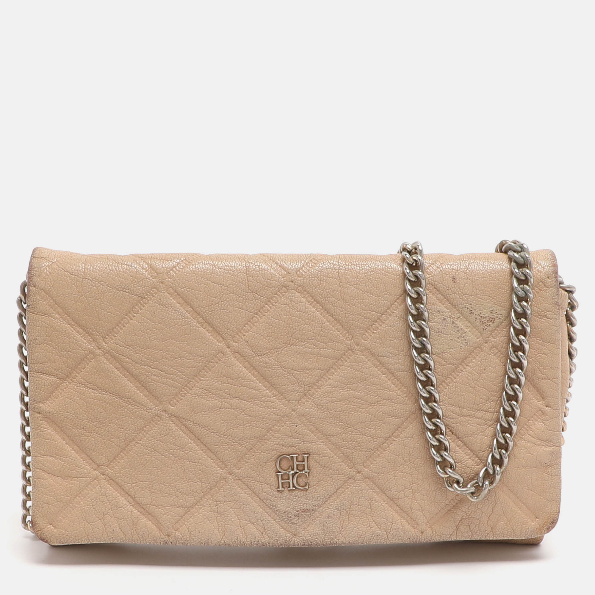 

CH Carolina Herrera Beige Quilted Leather Chain Clutch