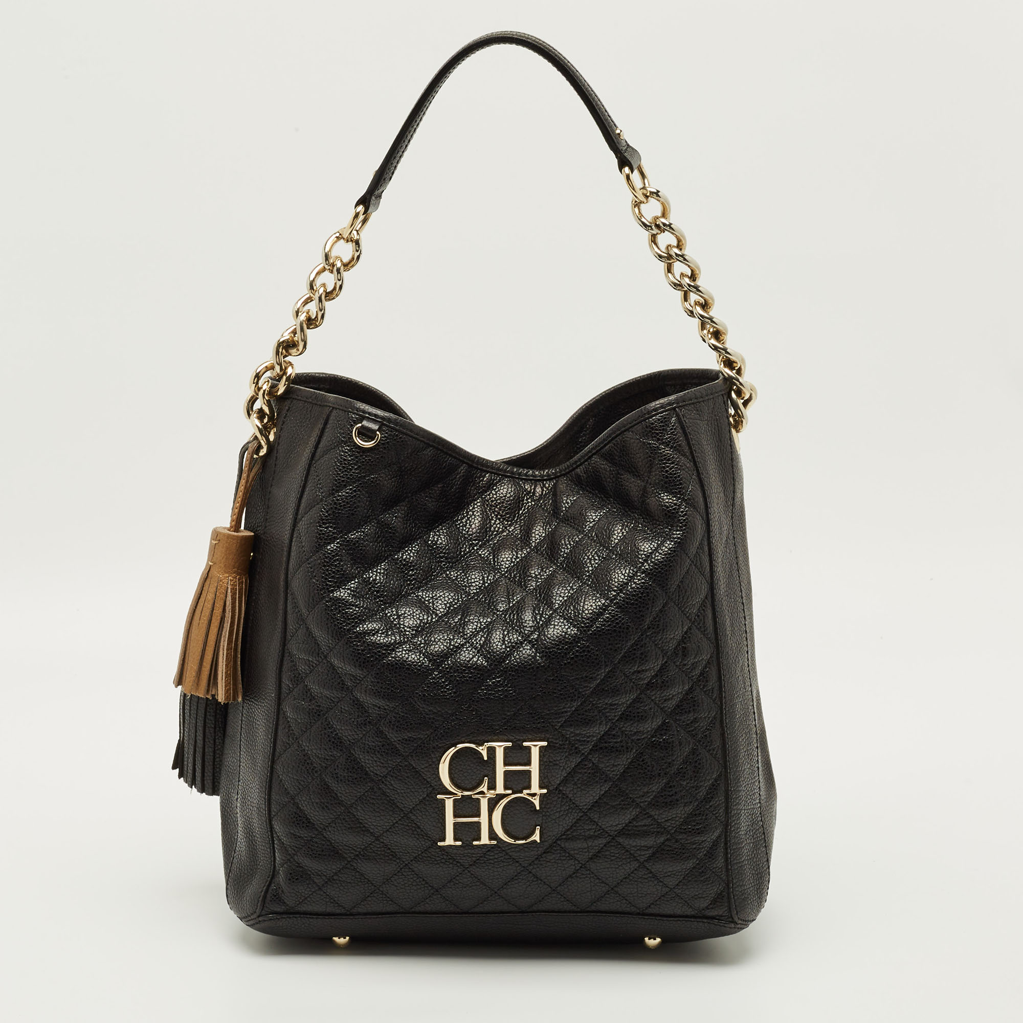 

CH Carolina Herrera Tassel Black Quilted Leather Hobo