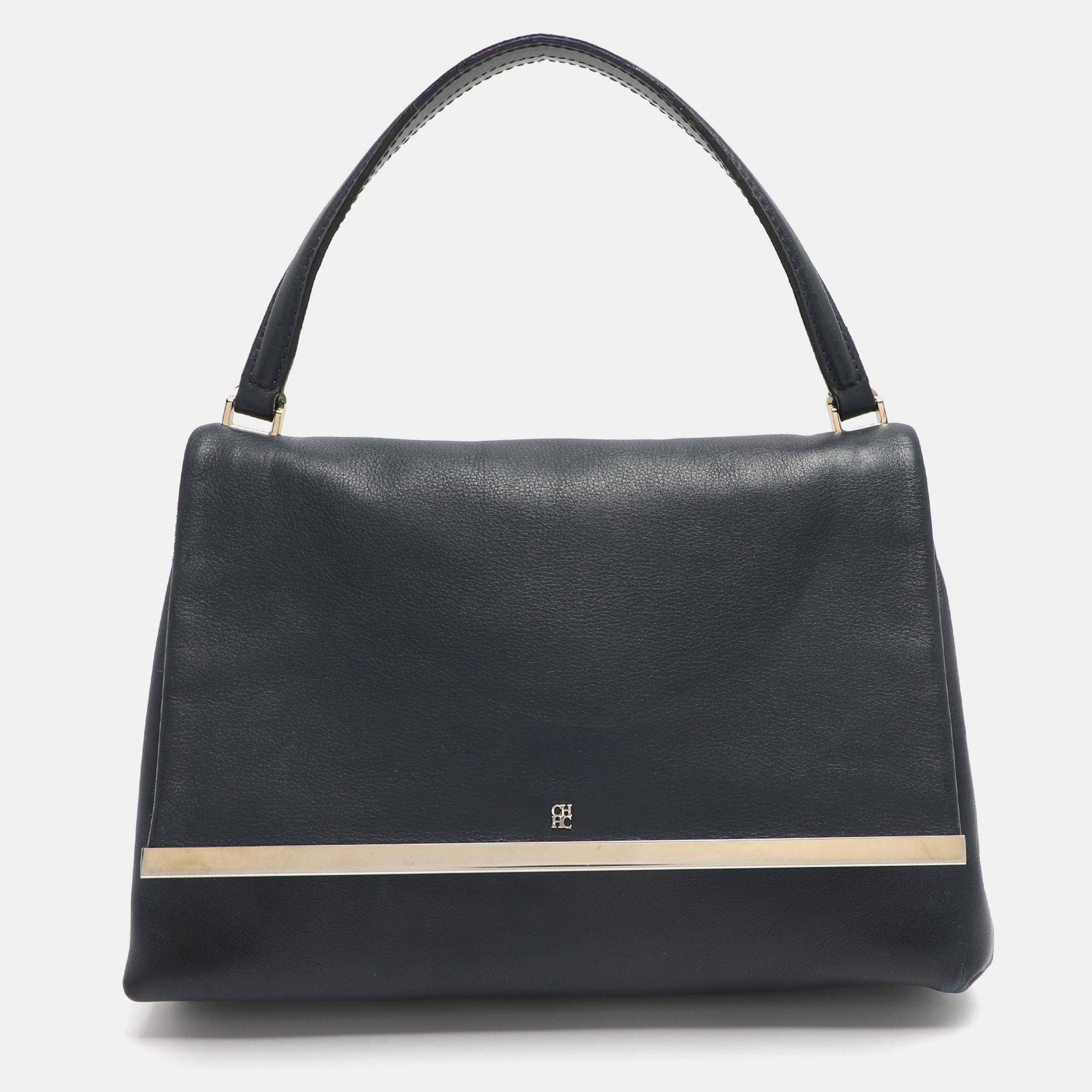 

CH Carolina Herrera Camelot Blue Leather Top Handle Bag