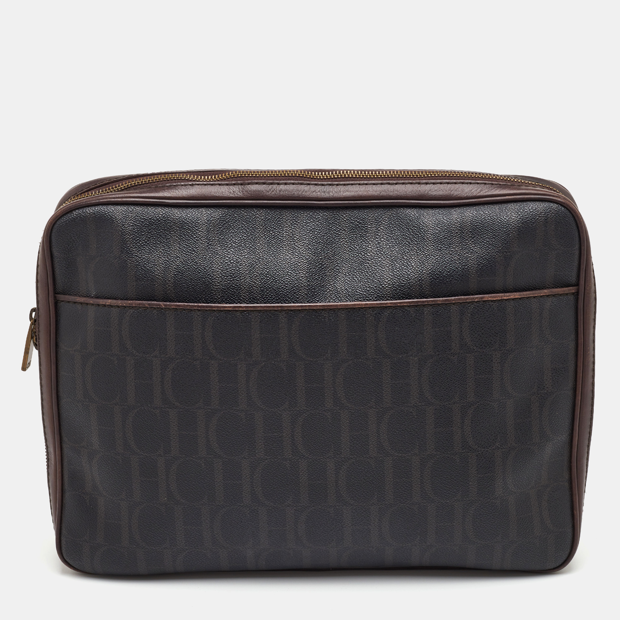 

CH Carolina Herrera Brown Coated Canvas and Leather Laptop/Documents Holder Case