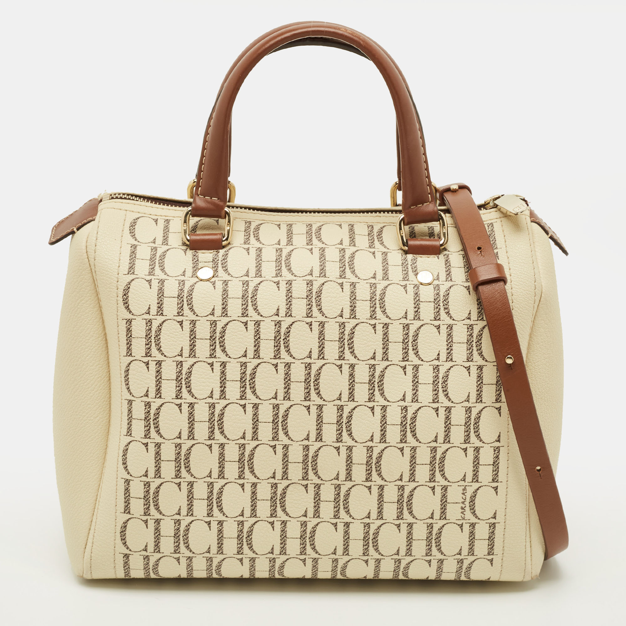

CH Carolina Herrera Andy  Monogram Coated Canvas Boston Bag, Cream