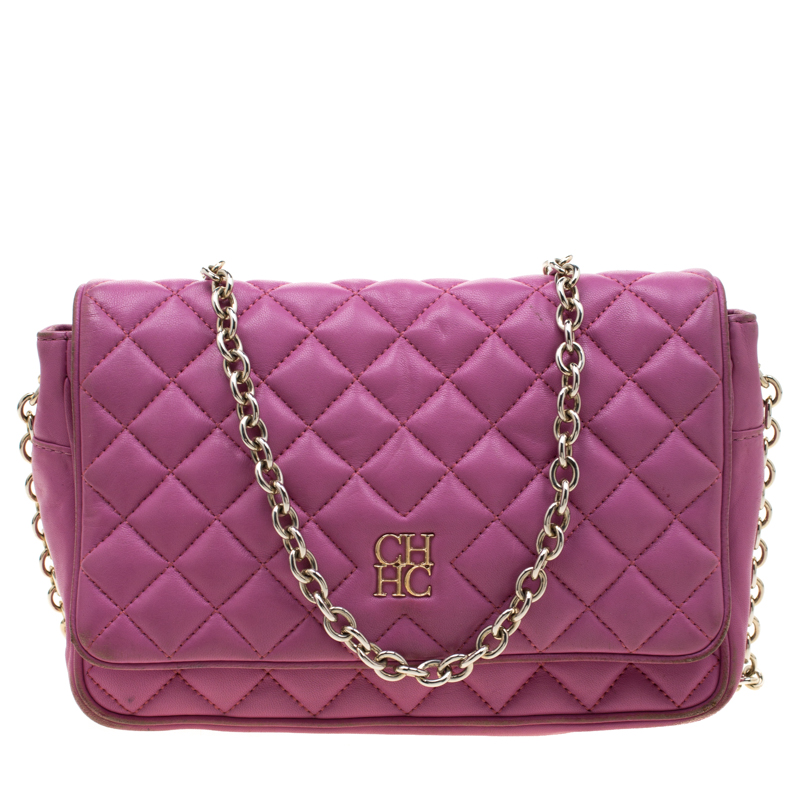 Carolina Herrera Pink Quilted Leather Shoulder Bag CH Carolina Herrera ...