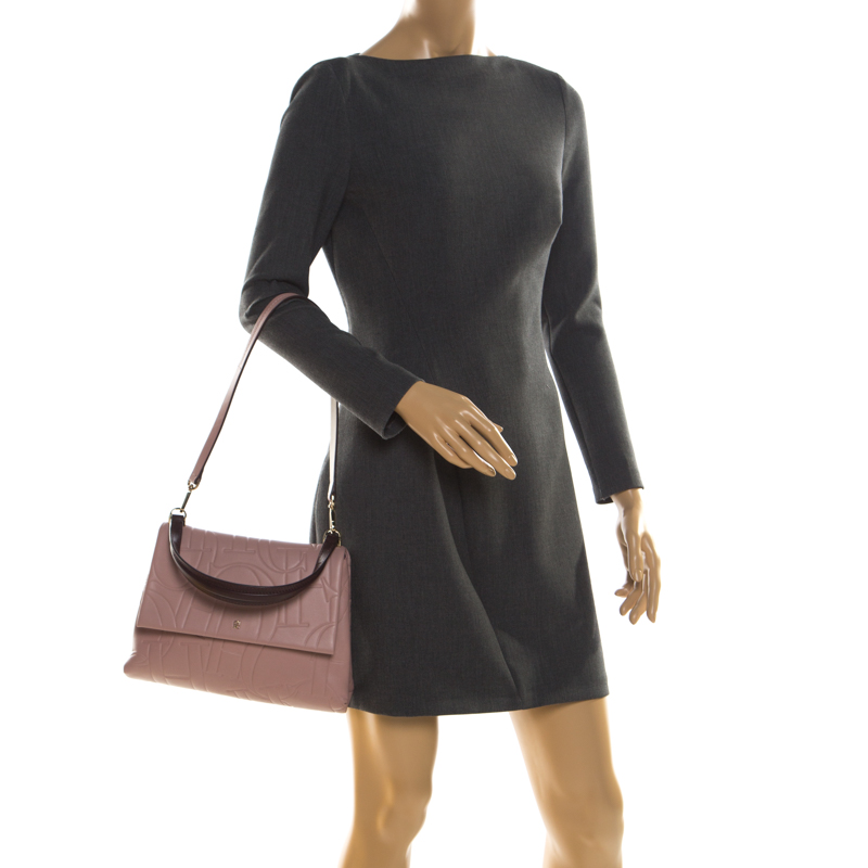 

Carolina Herrera Pink Embossed Leather Top Handle Bag