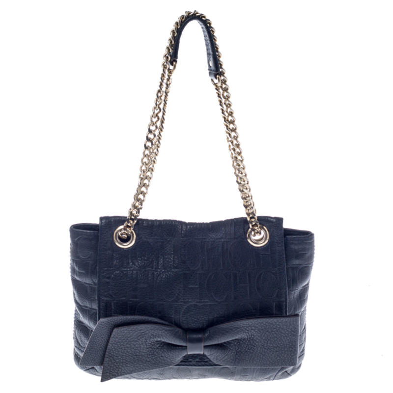 مملوكة مسبقًا حقيبة كتف كارولينا هيريرا أودري جلد مونوغرامية كحلية