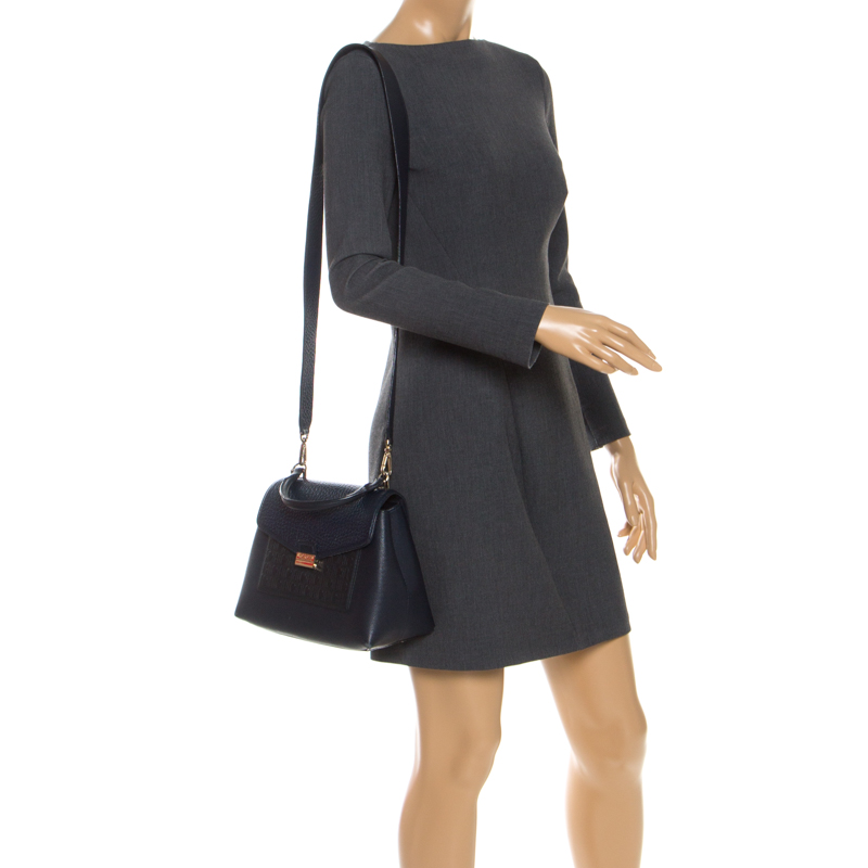 

Carolina Herrera Blue Monogram Leather Top Handle Bag
