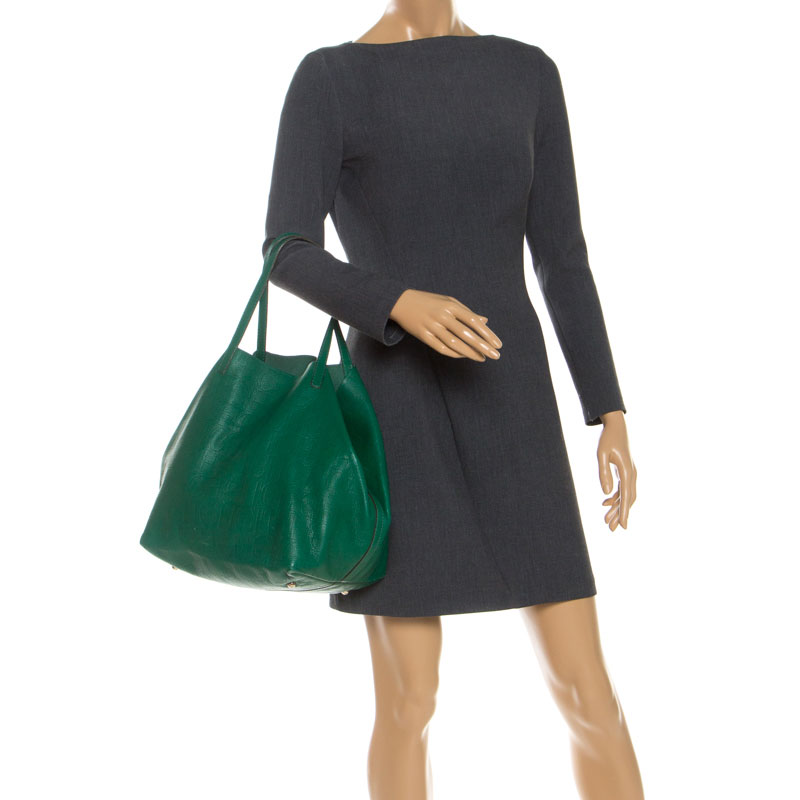 

Carolina Herrera Green Monogram Leather Matryoshka Tote