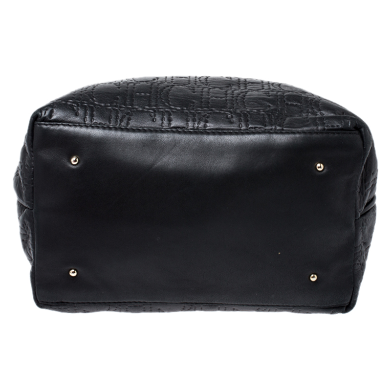 CH Carolina Herrera Black Monogram Embossed Leather Bucket Bag CH ...
