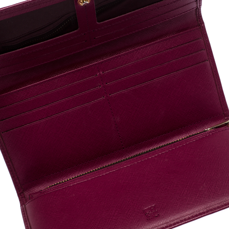 

Carolina Herrera Magenta Monogram Leather Continental Wallet, Pink