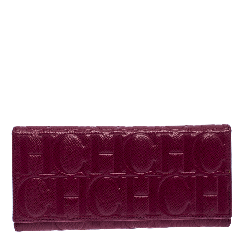 Carolina Herrera Magenta Monogram Leather Continental Wallet