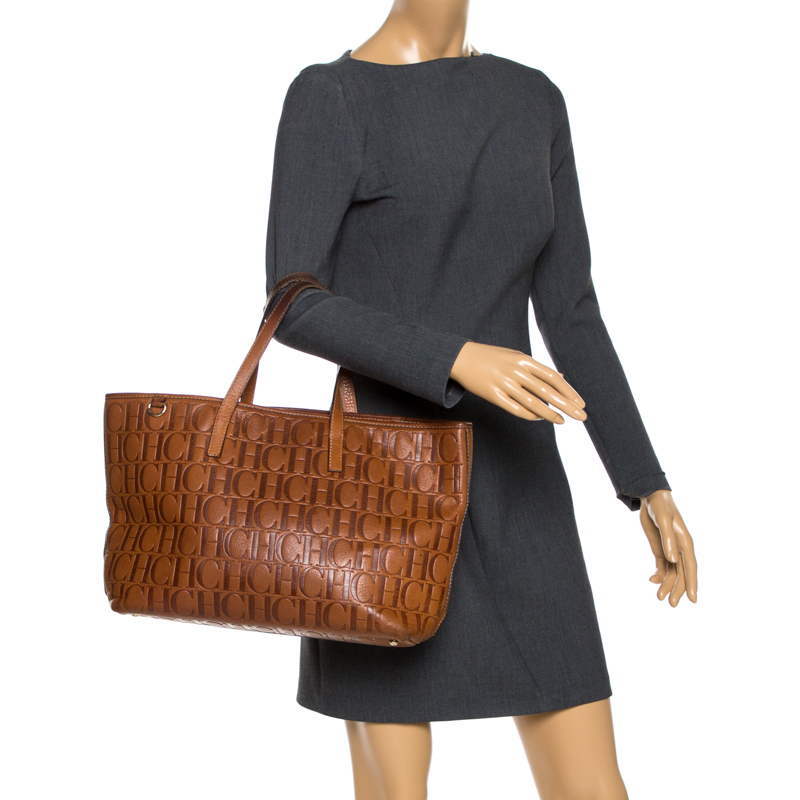 

Carolina Herrera Brown Monogram Leather Shopper Tote