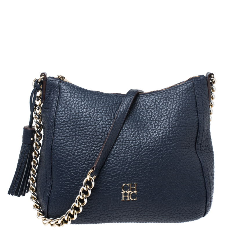 CH Carolina Herrera Blue Leather Chain Tassel Crossbody Bag at 1stDibs