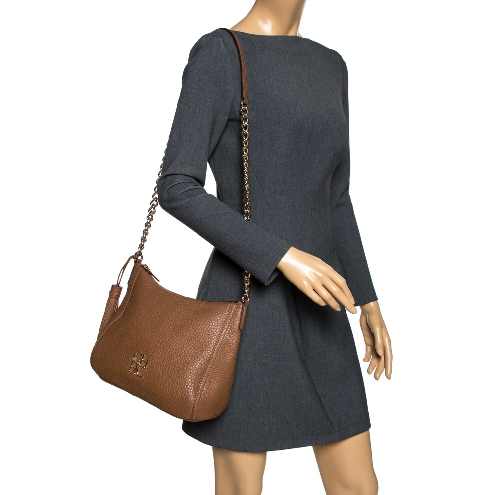 

Carolina Herrera Dark Brown Leather Chain Tassel Shoulder Bag