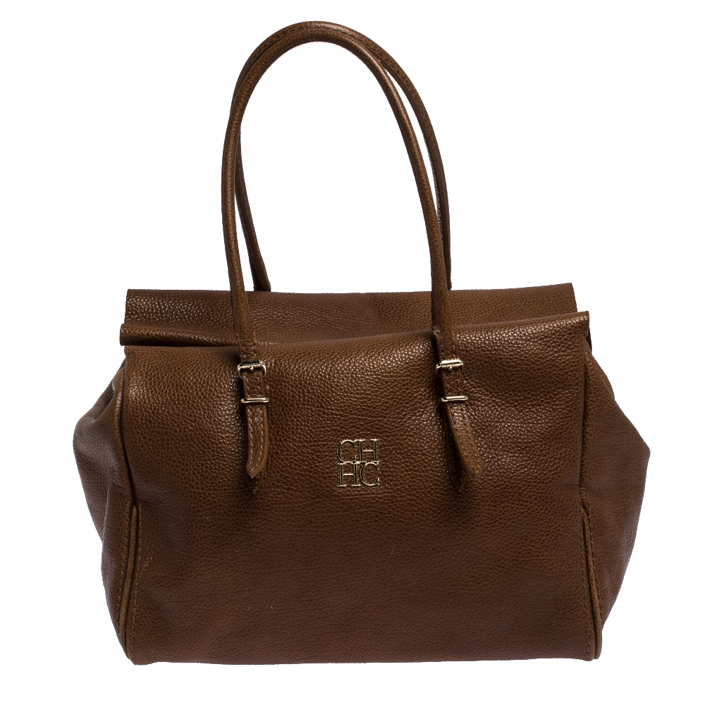 Pre Owned Carolina Herrera Brown Pebbled Leather Satchel