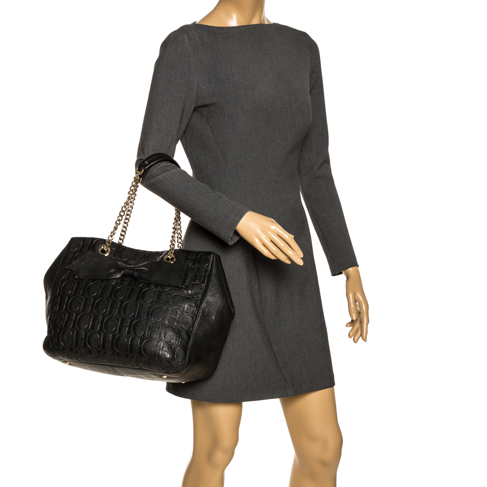 

Carolina Herrera Black Monogram Leather Audrey Tote