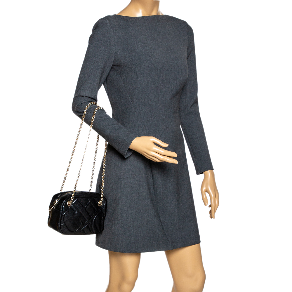 

Carolina Herrera Black Leather Embossed Logo Camera Bag