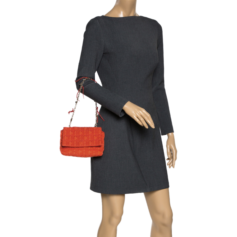 

Carolina Herrera Orange Monogram Nylon Shoulder Bag