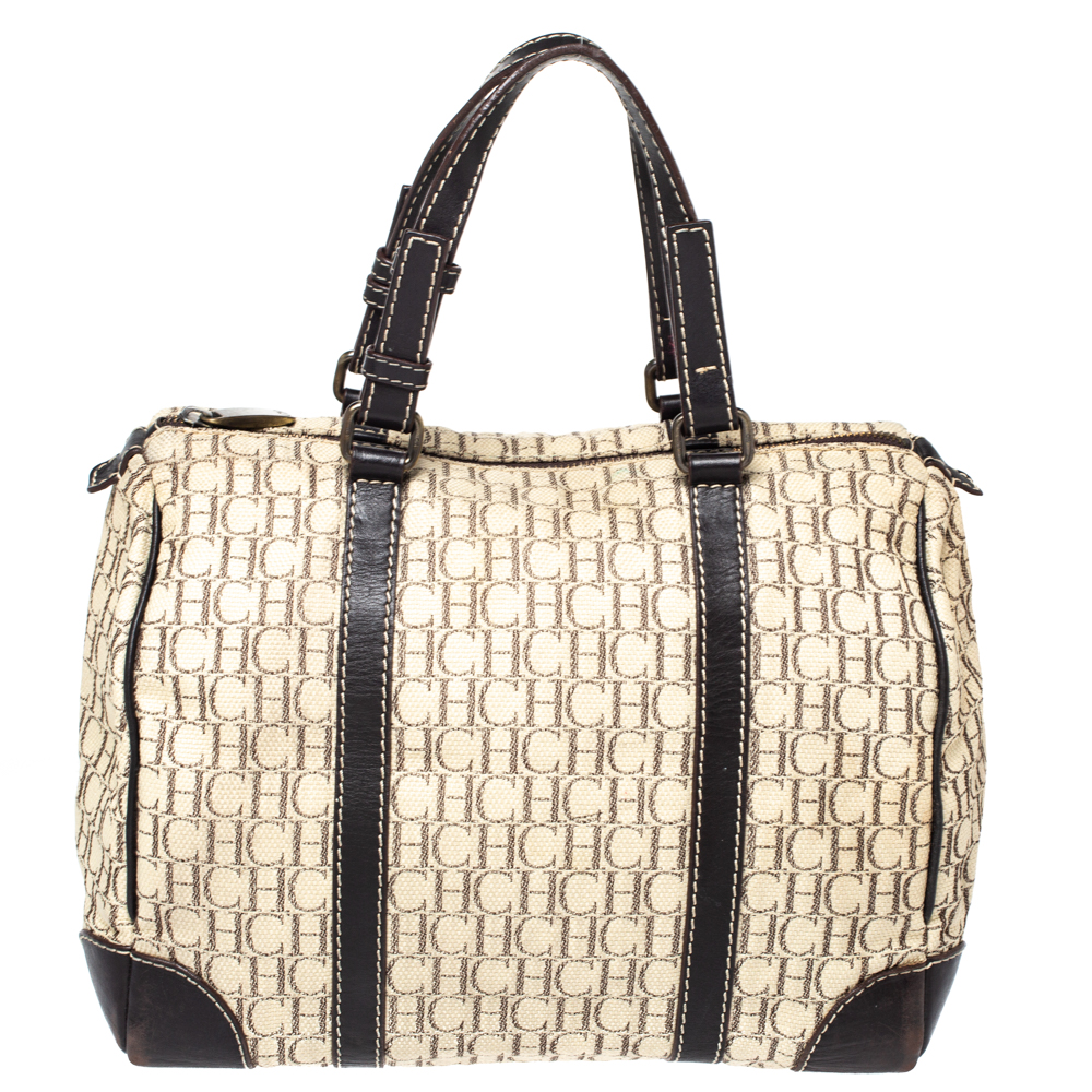 Carolina Herrera Beige/Brown Monogram Canvas and Leather ...