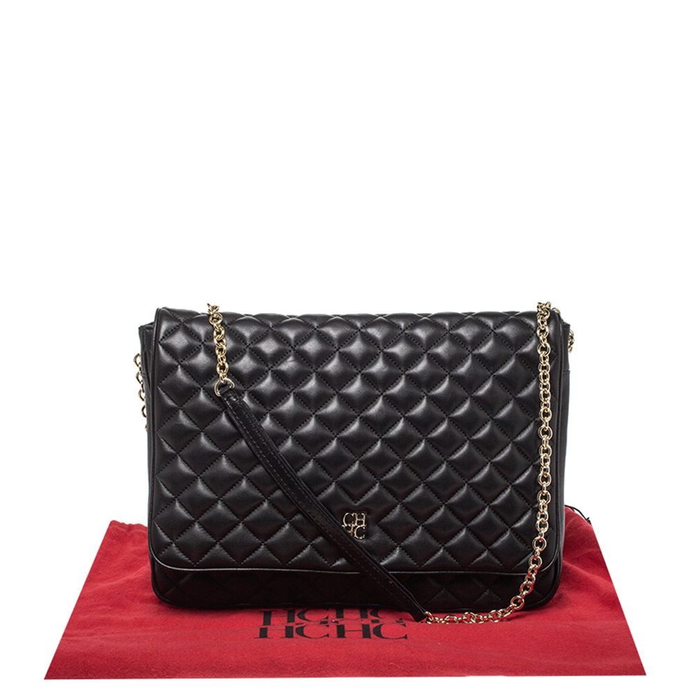 Carolina Herrera Black Leather Flap Crossbody Bag