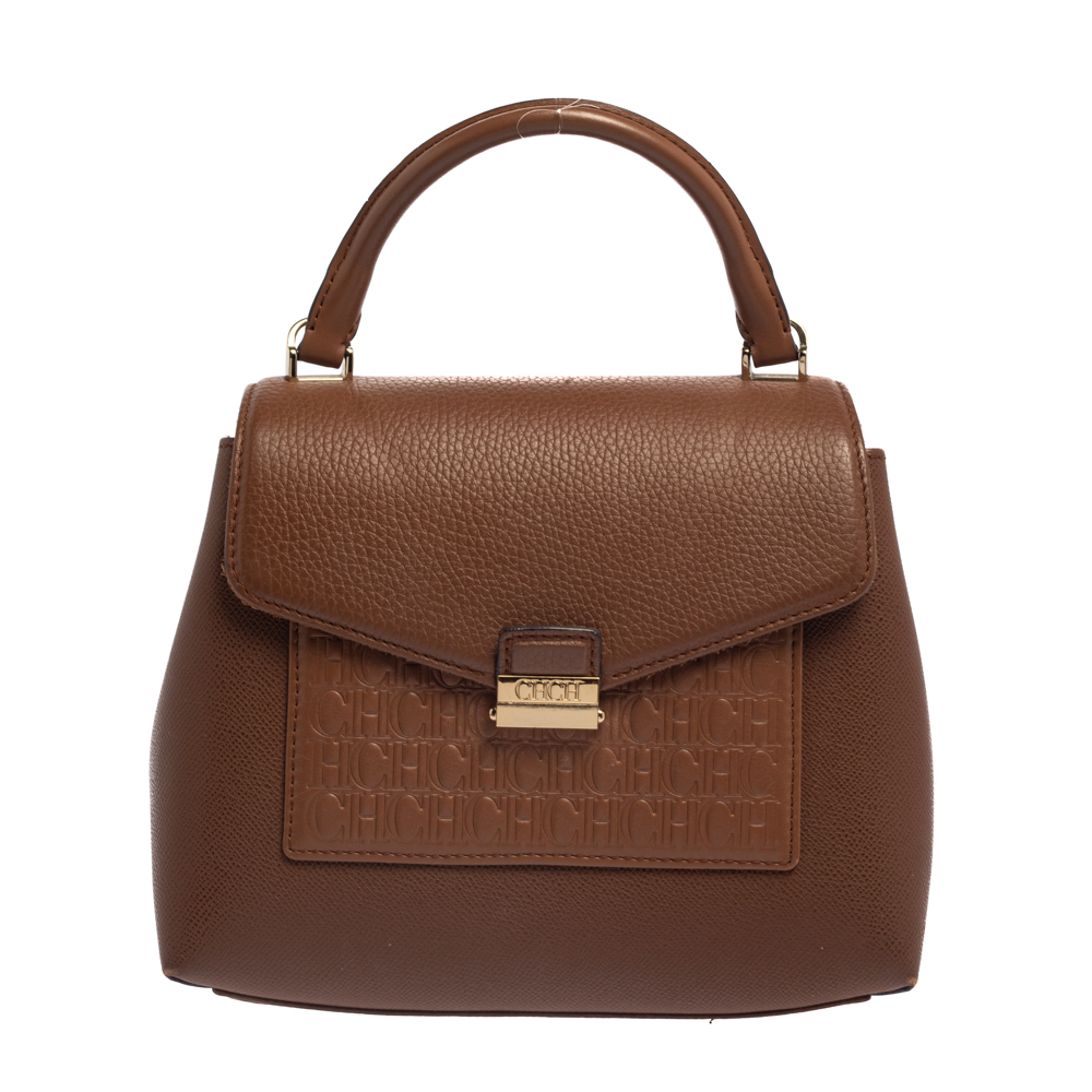 Click to view more detailed imagery on our partner's website Pre-owned Ch Carolina Herrera Carolina Herrera Brown Monogram Leather Flap Top Handle Bag