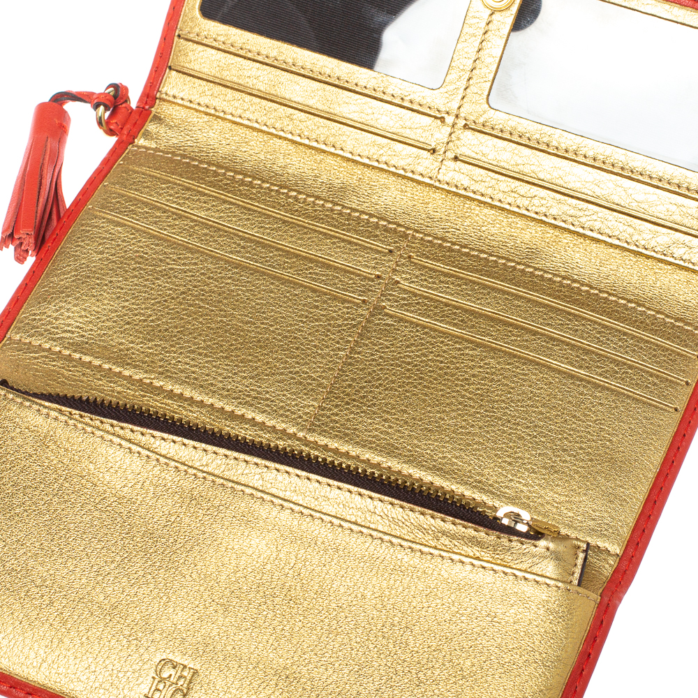 

Carolina Herrera Red Monogram Leather American Flap Wallet