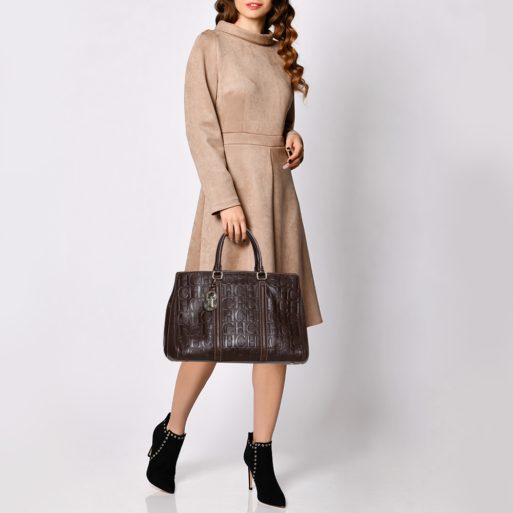 

Carolina Herrera Brown Monogram Leather Matteo Tote