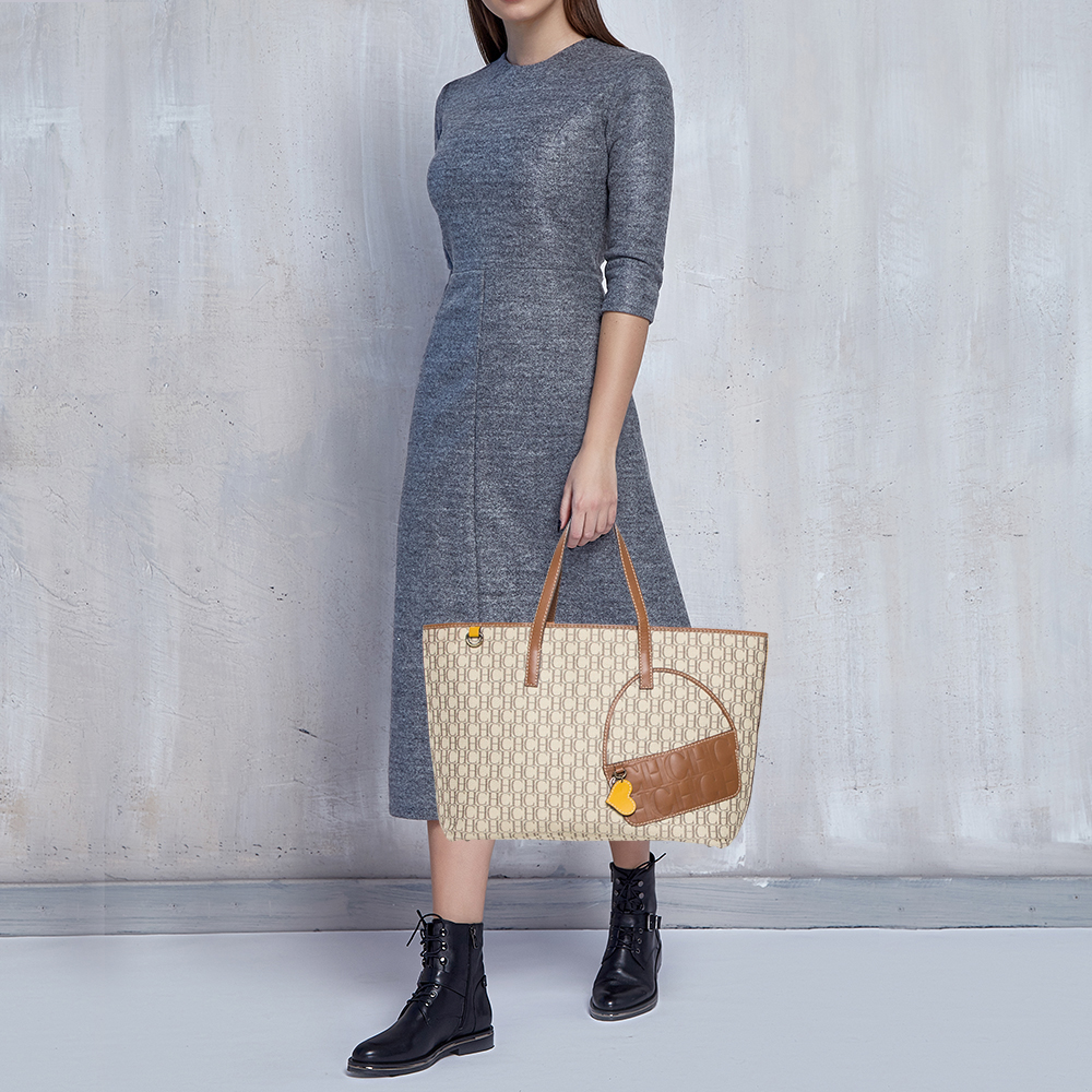 

Carolina Herrera Brown/Beige Monogram Canvas and Leather Tote