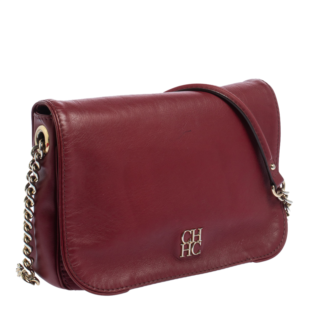 

Carolina Herrera Dark Red Leather Flap Chain Shoulder Bag