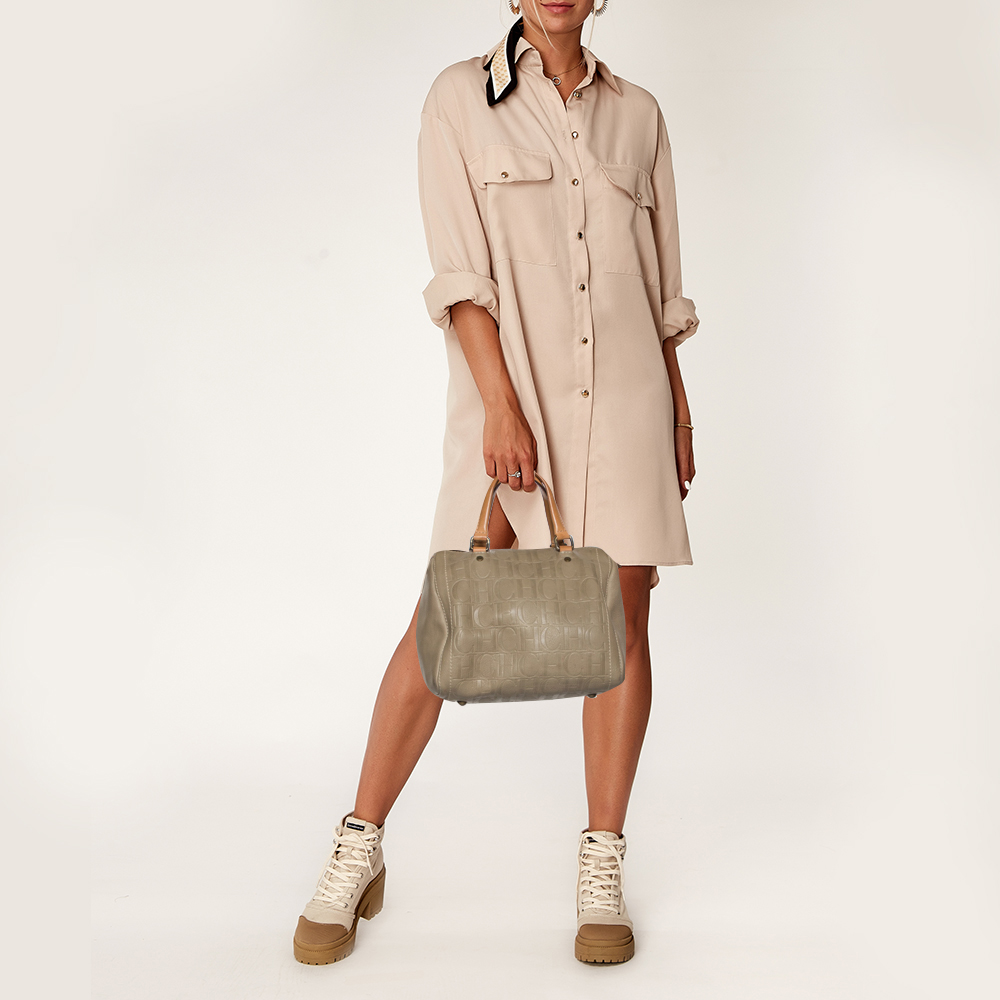 

Carolina Herrera Light Beige Embossed Leather Andy Boston Bag