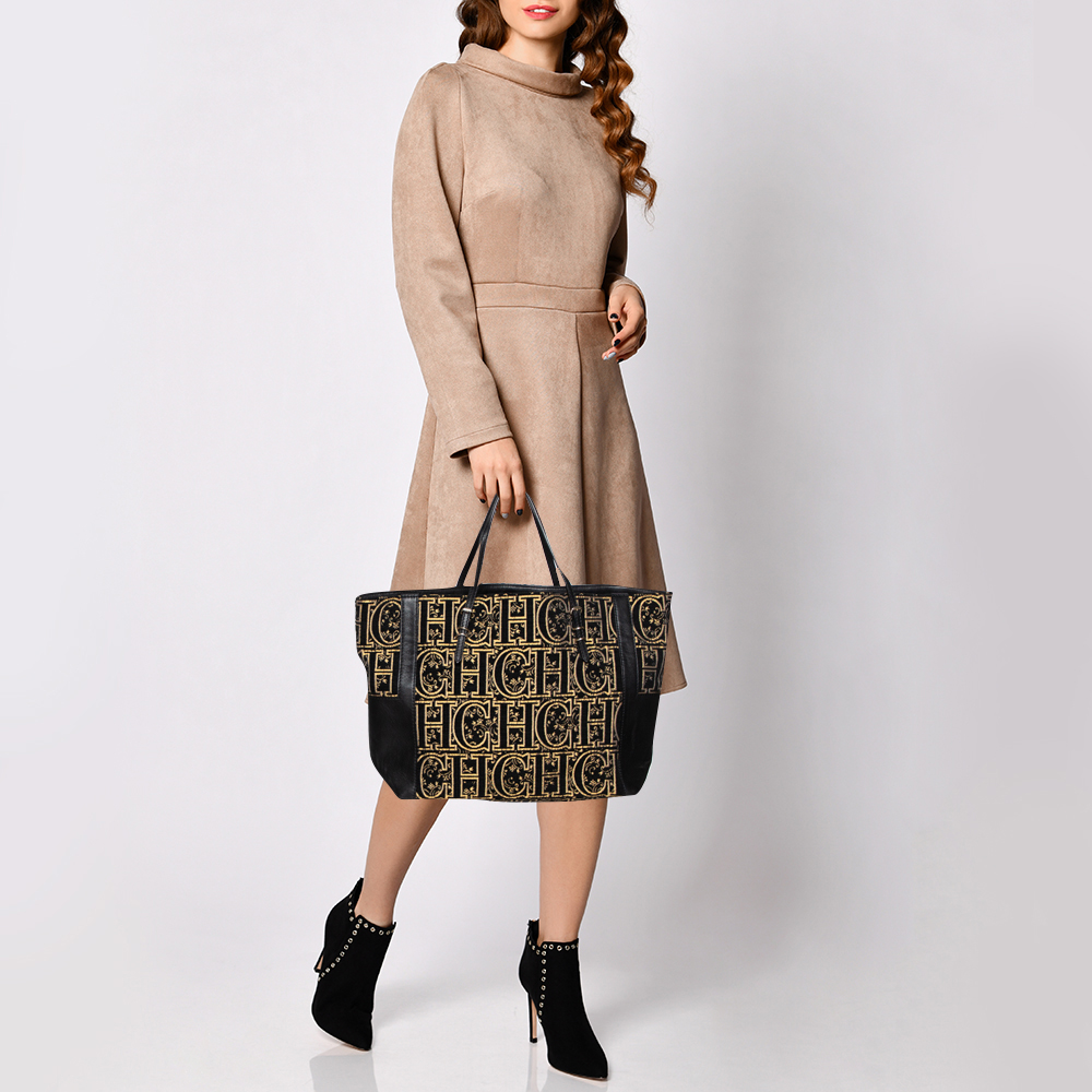 

CH Carolina Herrera Black/Gold Leather, Fabric Tote