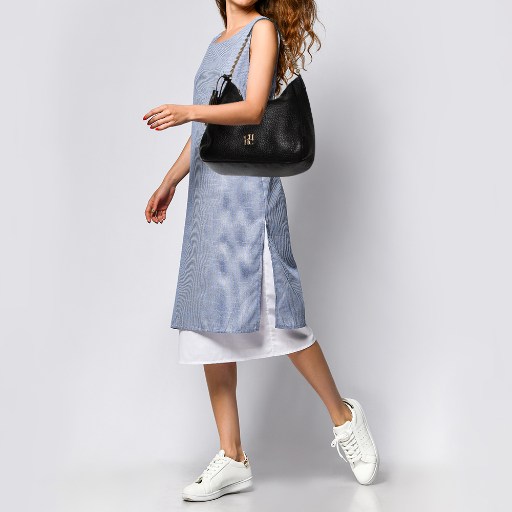 

Carolina Herrera Black Leather Tassel Chain Hobo