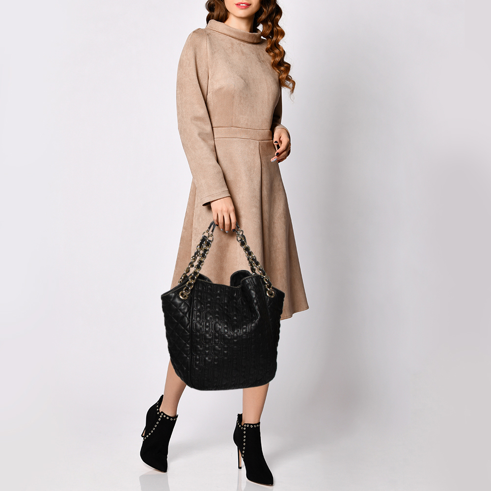 

CH Carolina Herrera Black Embossed Leather Tote