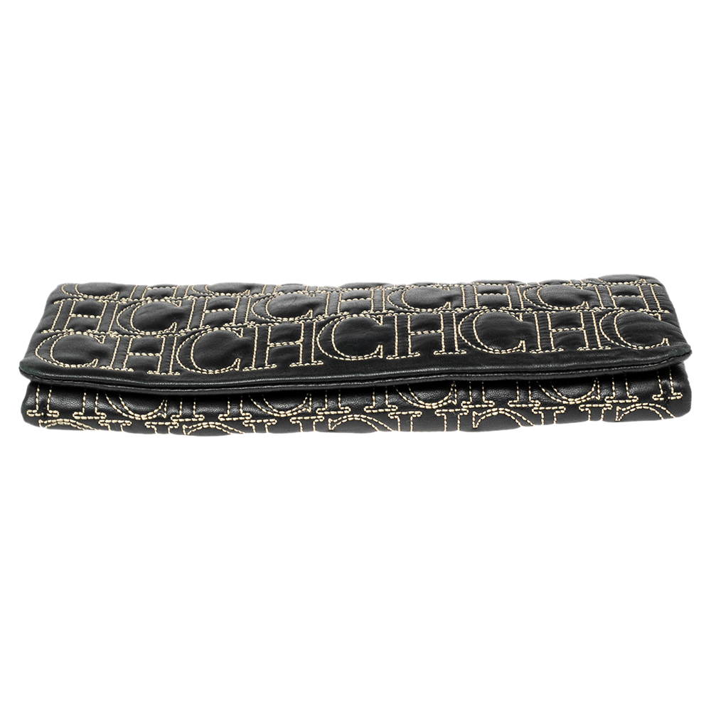 

CH Carolina Herrera Black Monogram Leather Clutch