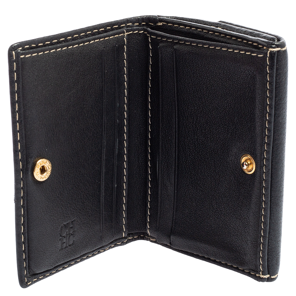 

Carolina Herrera Navy Blue Monogram Leather Flap Compact Wallet