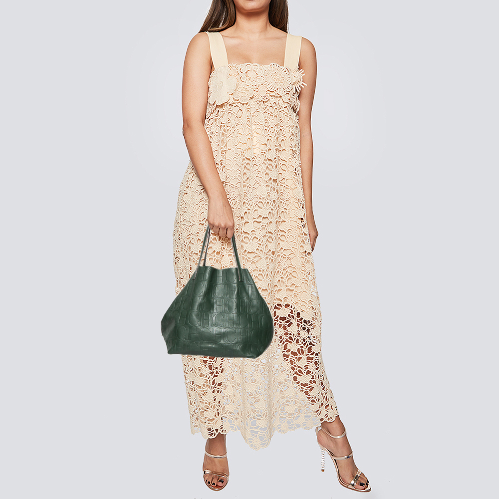 

Carolina Herrera Green Monogram Leather Matryoshka Tote