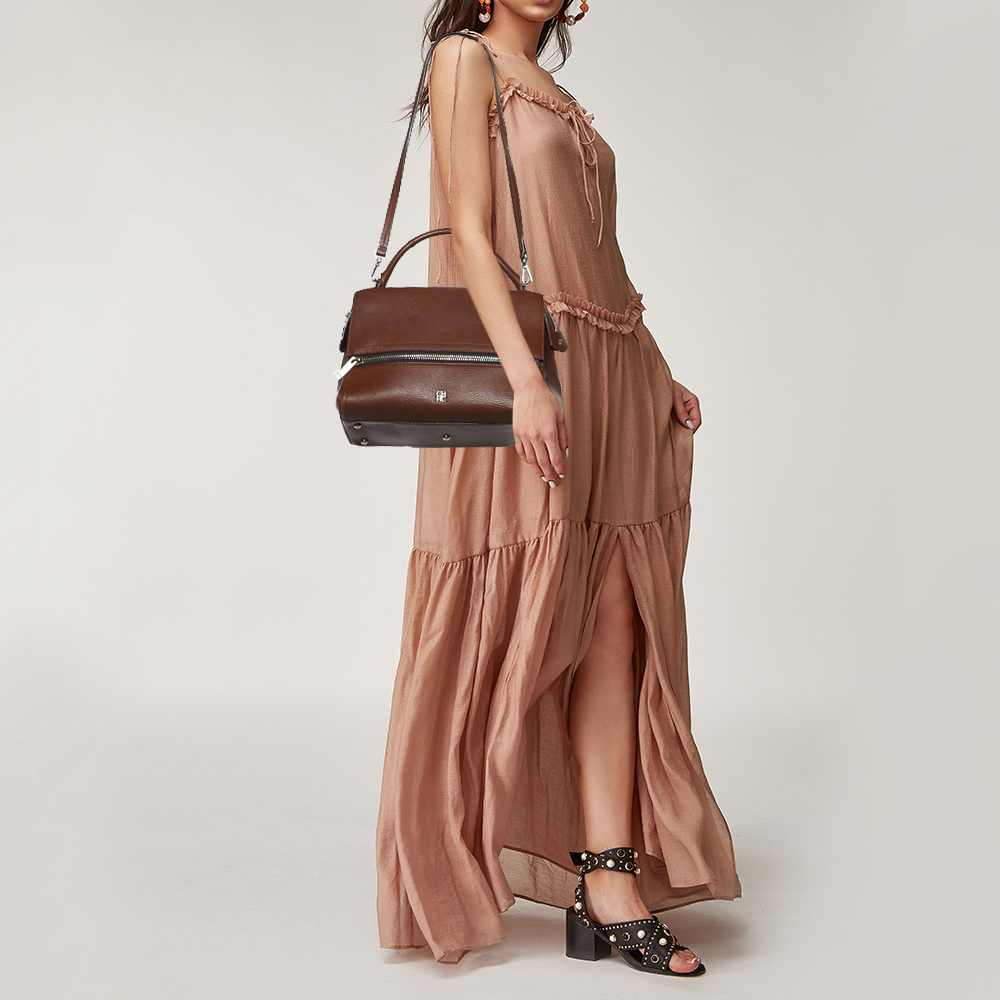 

CH Carolina Herrera Brown Leather Flap Top Handle Bag