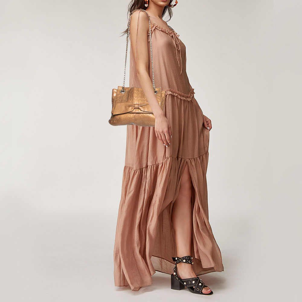 

CH Carolina Herrera Gold Monogram Leather Audrey Shoulder Bag