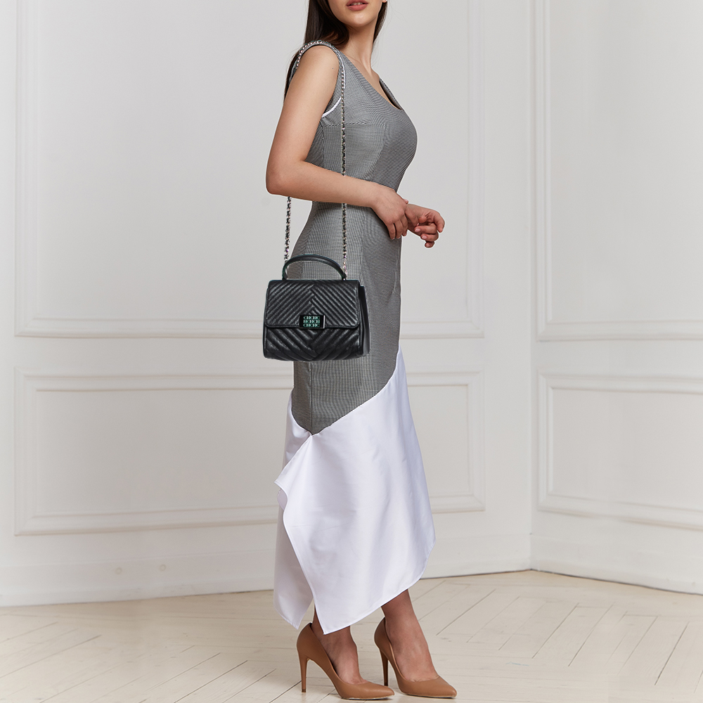 

CH Carolina Herrera Black Quilted Leather Flap Top Handle Bag