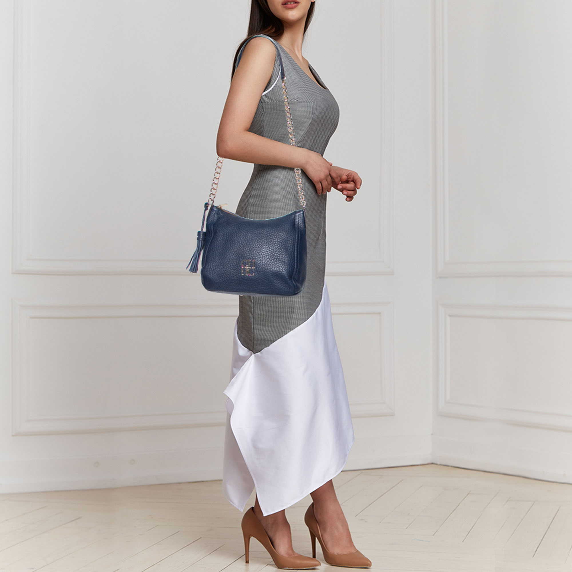 

CH Carolina Herrera Blue Leather Chain Tassel Crossbody Bag